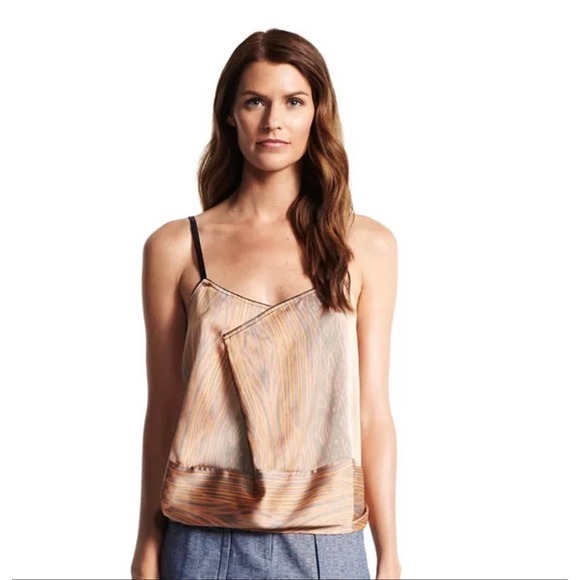 Derek Lam Design Nation Peach/Gray Brushstrokes Woodgrains Tank Top‎ Cami Sz M - Picture 1 of 7